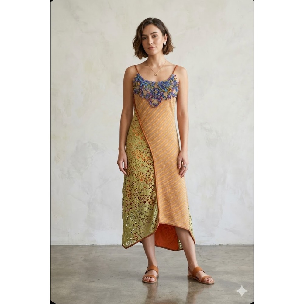Save The Queen Crochet Midi Sleeveless Dress Artsy Bodycon Asymmetric Size XL